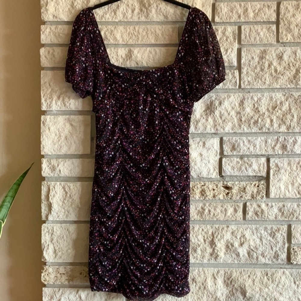 LIZ & SARA Black Puff Sleeve Mini Dress with Square Neck Size Large